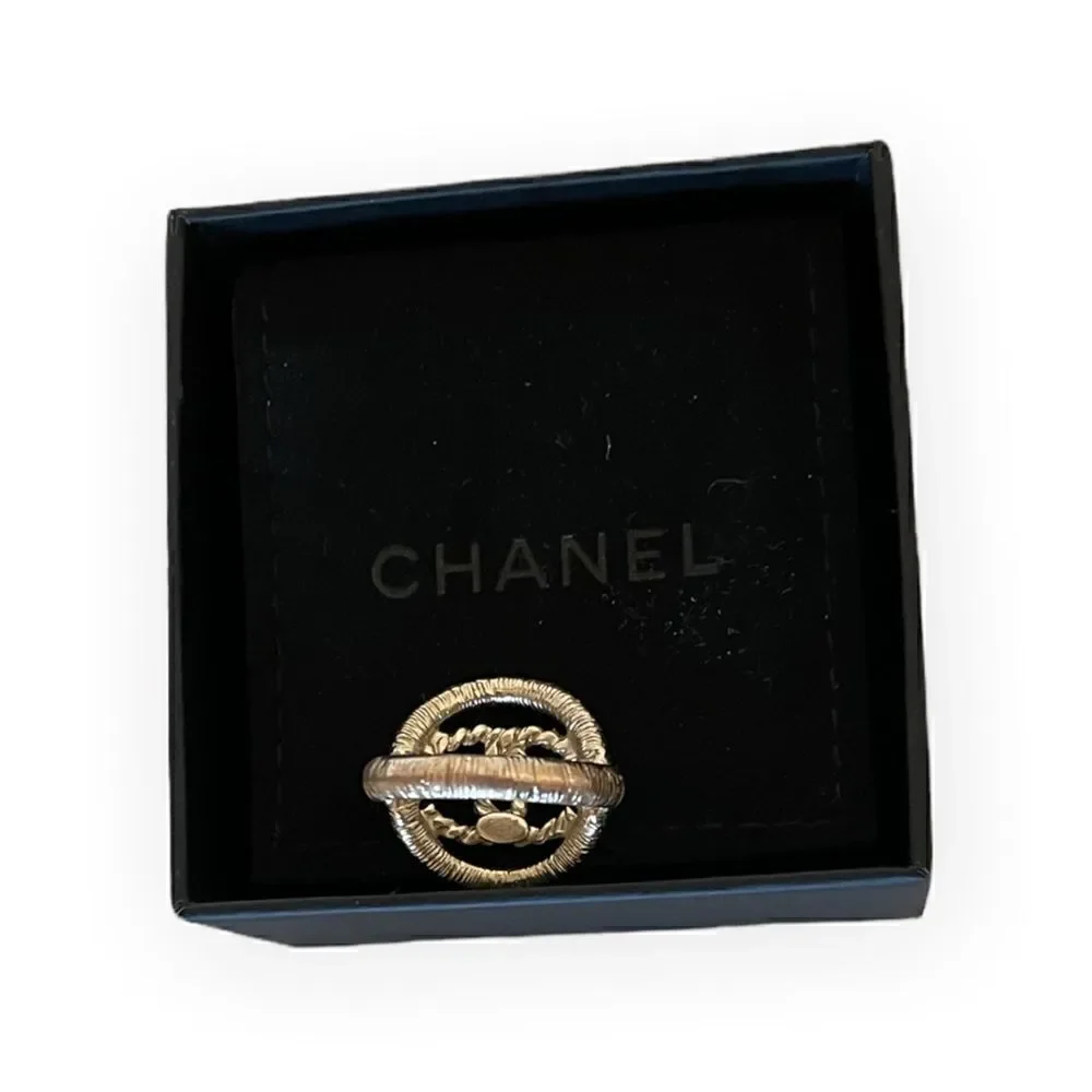 CHANEL CC Gold-Tone Cocktail Ring |Size: 6.5|